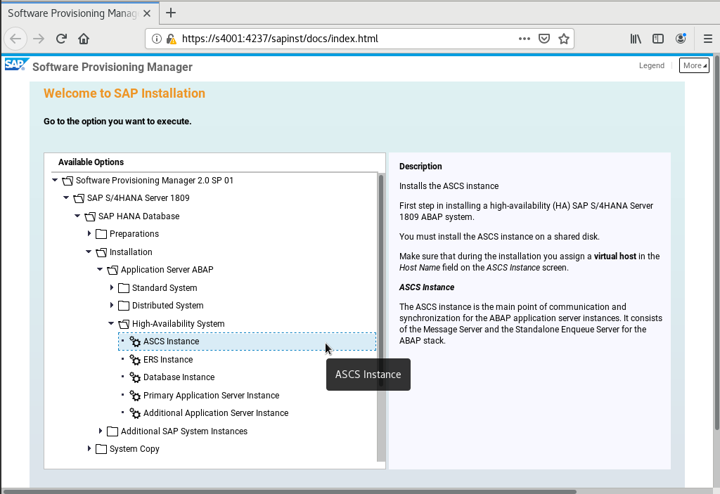 Installing ASCS Instance1_SAP Cloud_Best Practices_SAP S/4HANA (1809) HA  Deployment Best Practice_Software Installation_Installing SAP  S/4HANA_Huawei Cloud