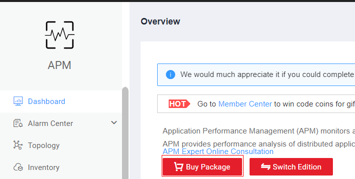 Subscribing to APM and Buying a Package Application Performance