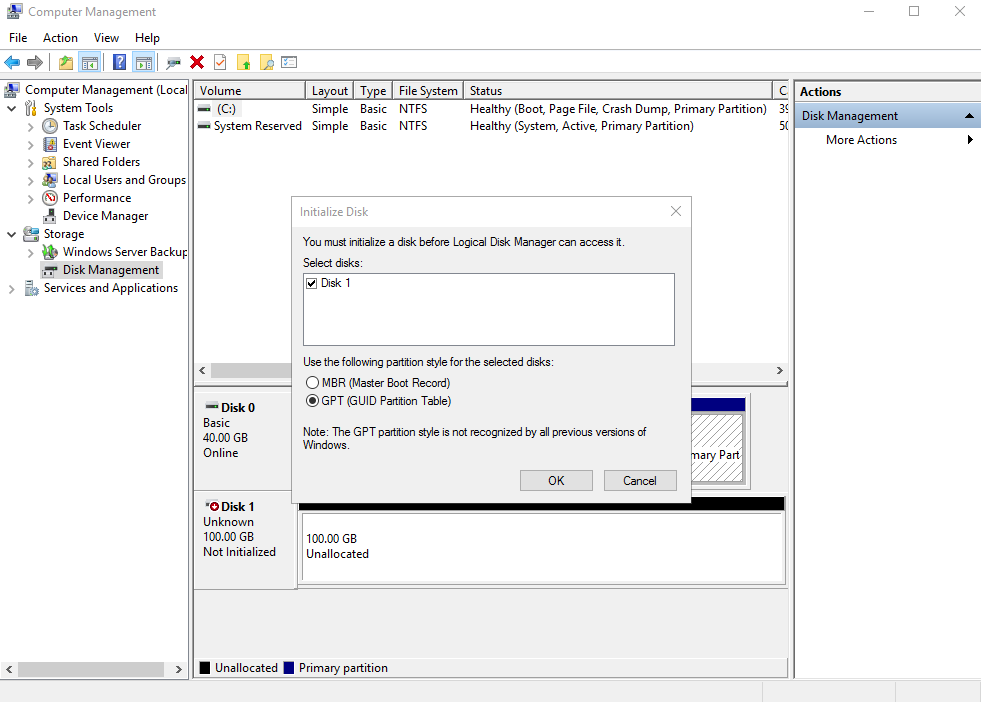 disk management unknown not initialized