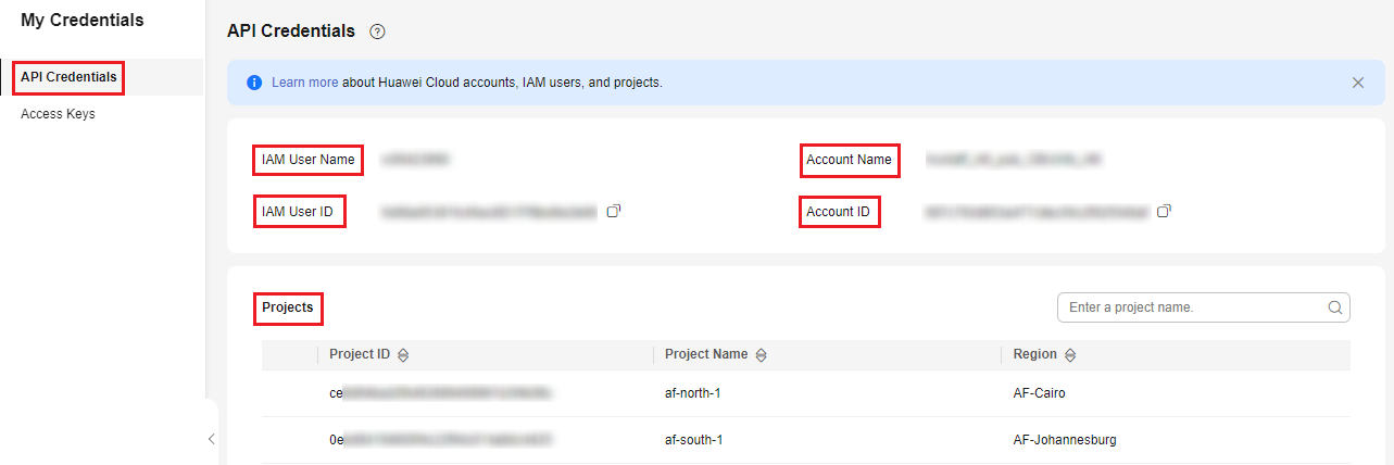 Api Credentials My Credentials User Guide Huawei Cloud