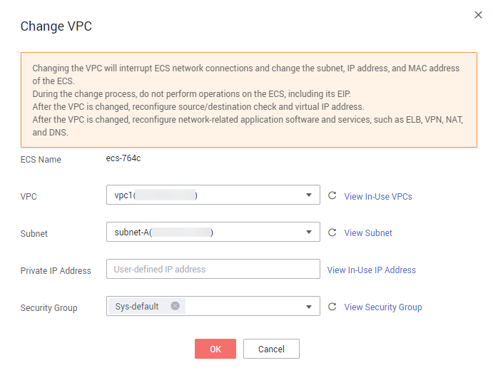 Changing A Vpc Elastic Cloud Server User Guide Nics Huawei Cloud