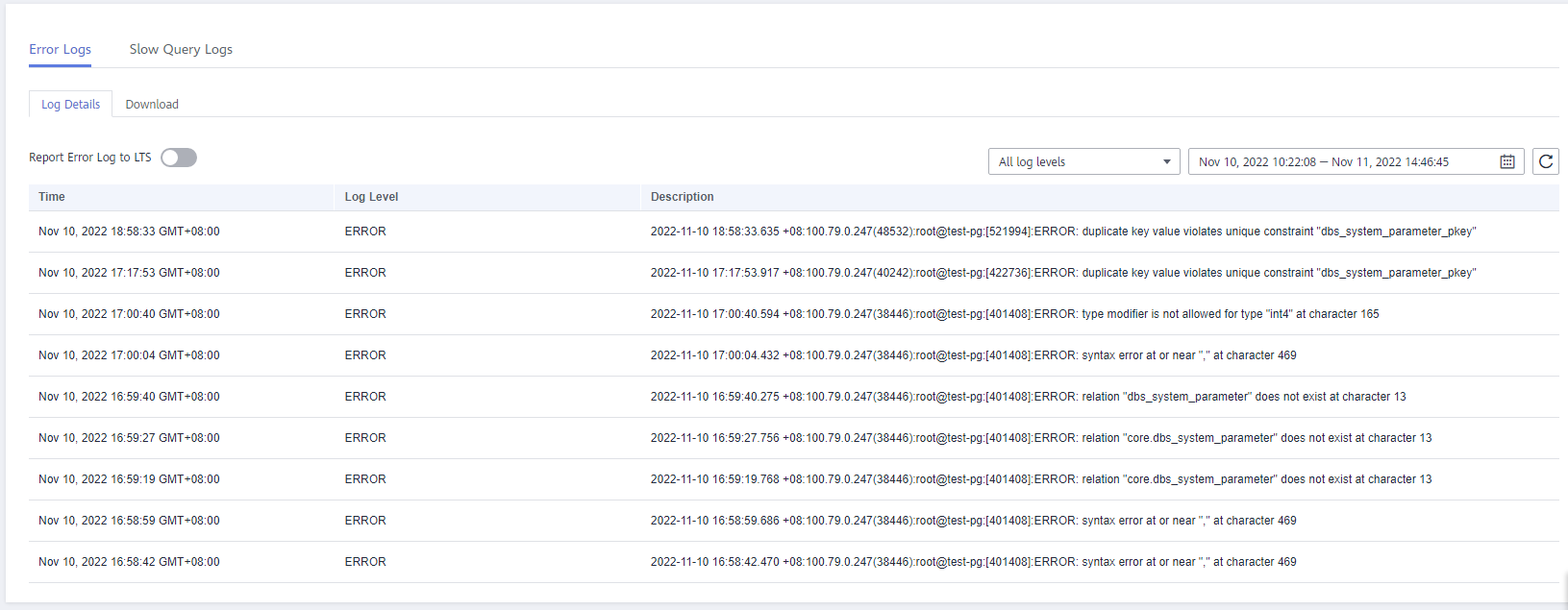 Viewing And Downloading Error Logs_Relational Database Service_User  Guide_Working With Rds For Postgresql_Log Management_Huawei Cloud