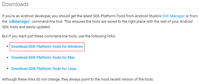 选择“Download SDK Platform-Tools for Windows